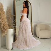 Robe longue en maille cache-cœur sans manches de couleur unie